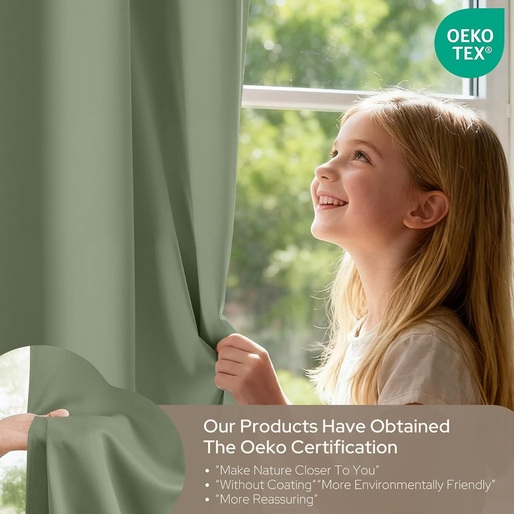 HOMEIDEAS Sage Green Blackout Curtains for Bedroom 52 X 84 Inch Length 2 Pane...