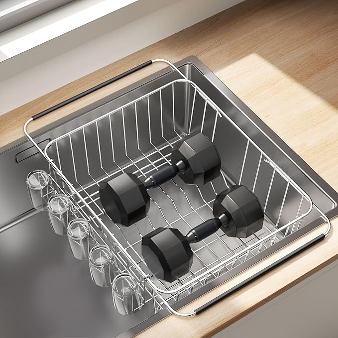 Fanbsy Dish Drying Rack in Sink, Extendable Stainless Steel Dish Drainers