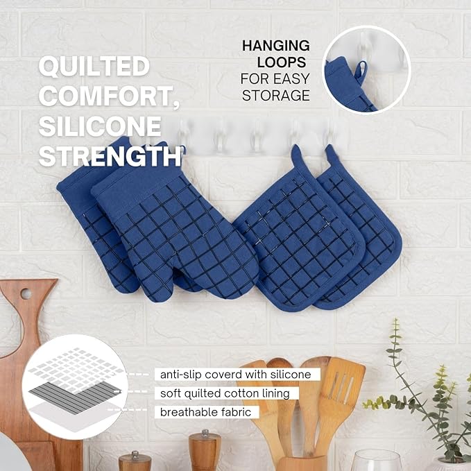 Oven Mitts and Pot Holders Set for Kitchen | 4 Pc Set| Heat Resistant Up to - Image 3