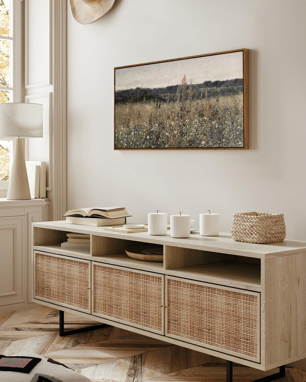 InSimSea Extra Large Framed Vintage Wall Art, Flower Meadow Prints,20x40In