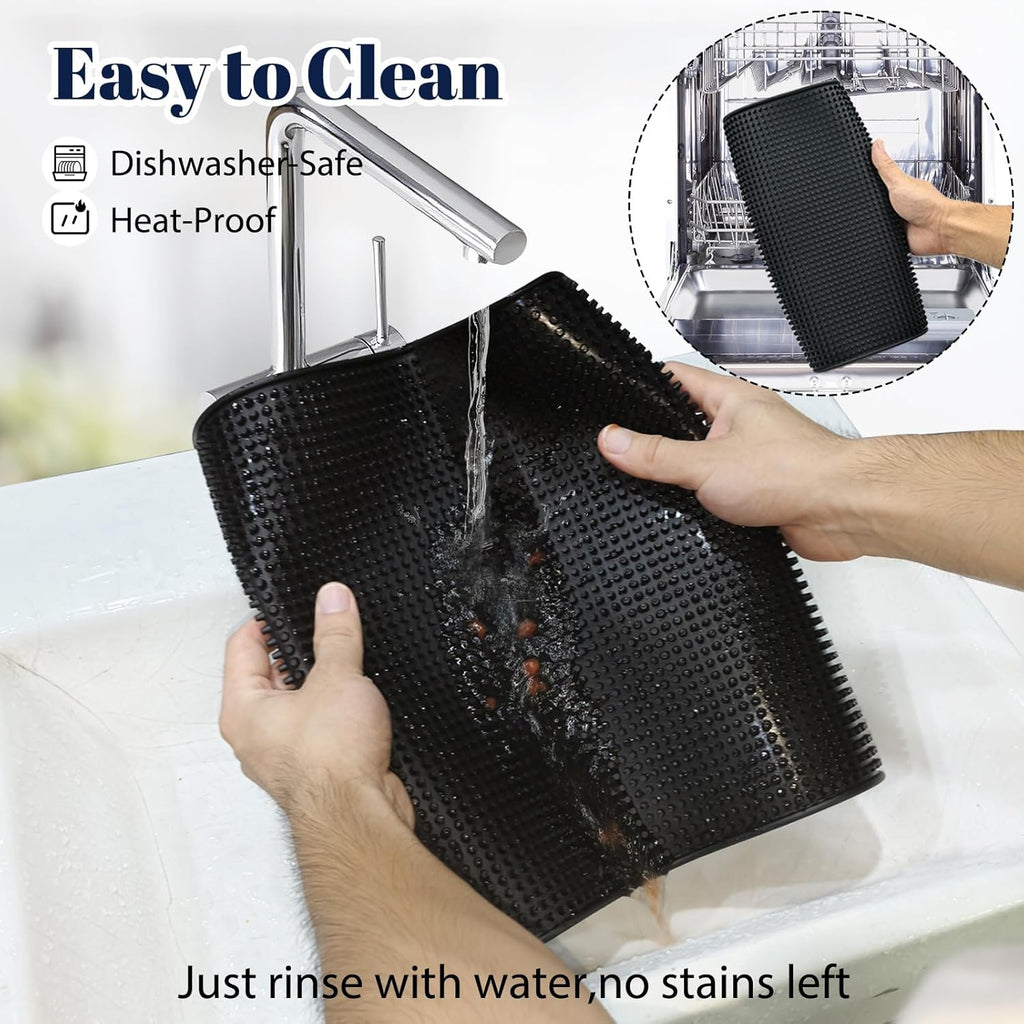 4 Pack Rubber Bar Mats for Countertop 18x12 Inch Black Silicone Bar Coffee Mat for Bartending Dish Drying Matt Home Bars Counter Cocktail Non Spill Mat for Bartender Bar Service Table Top Accessories