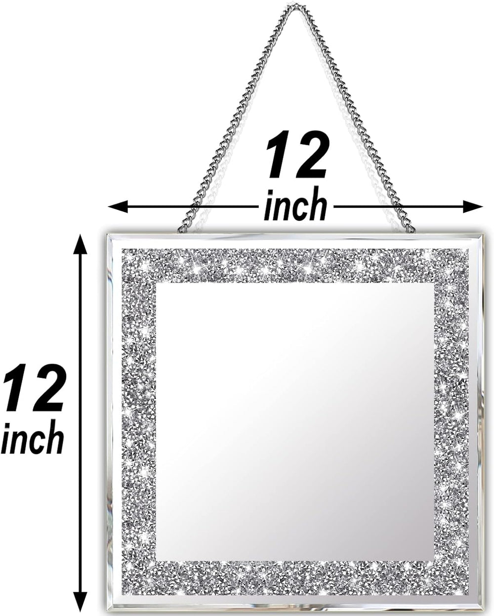 2 Piece Wall Mirrors, Crush Diamond Mirrors Decor, Silver Decorative for Livi...
