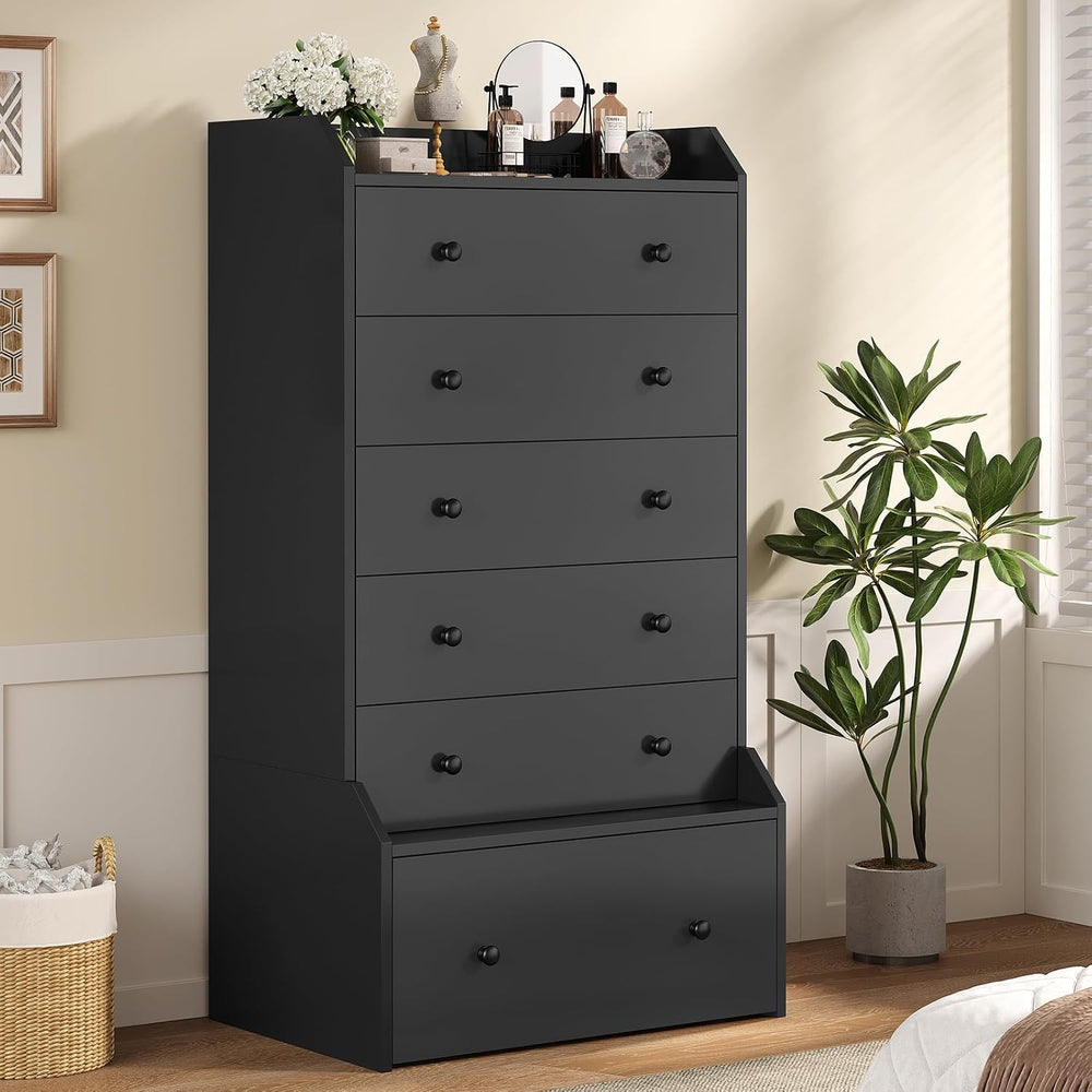 ADORNEVE 6 Drawer Tall Black Dresser for Bedroom