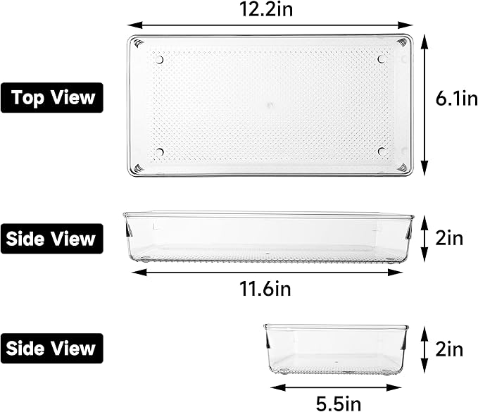 3 Pack Large Clear Plastic Drawer Organizer Tray Cutlery Utensil Makeups Drawer - Image 2