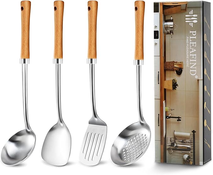 Pleafind 4-Pcs Cooking Utensils Set, Stainless Steel Kitchen Utensils by Pleafind