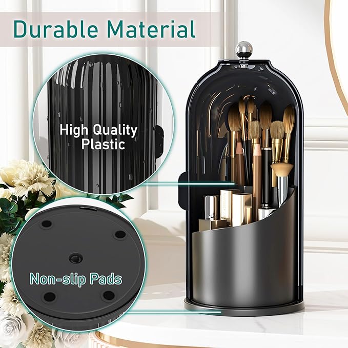GAXmi Makeup Brush Holder with Lid Cosmetic Tools Organizer 360 Rotating - Image 6
