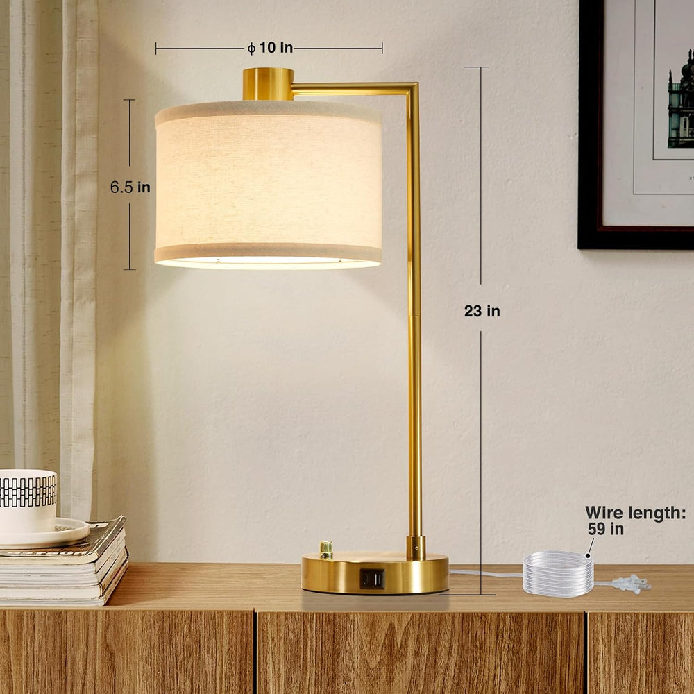 Gold Table Lamp Set of 2, Dimmable Bedside Lamps for Night Stands, USB A+C