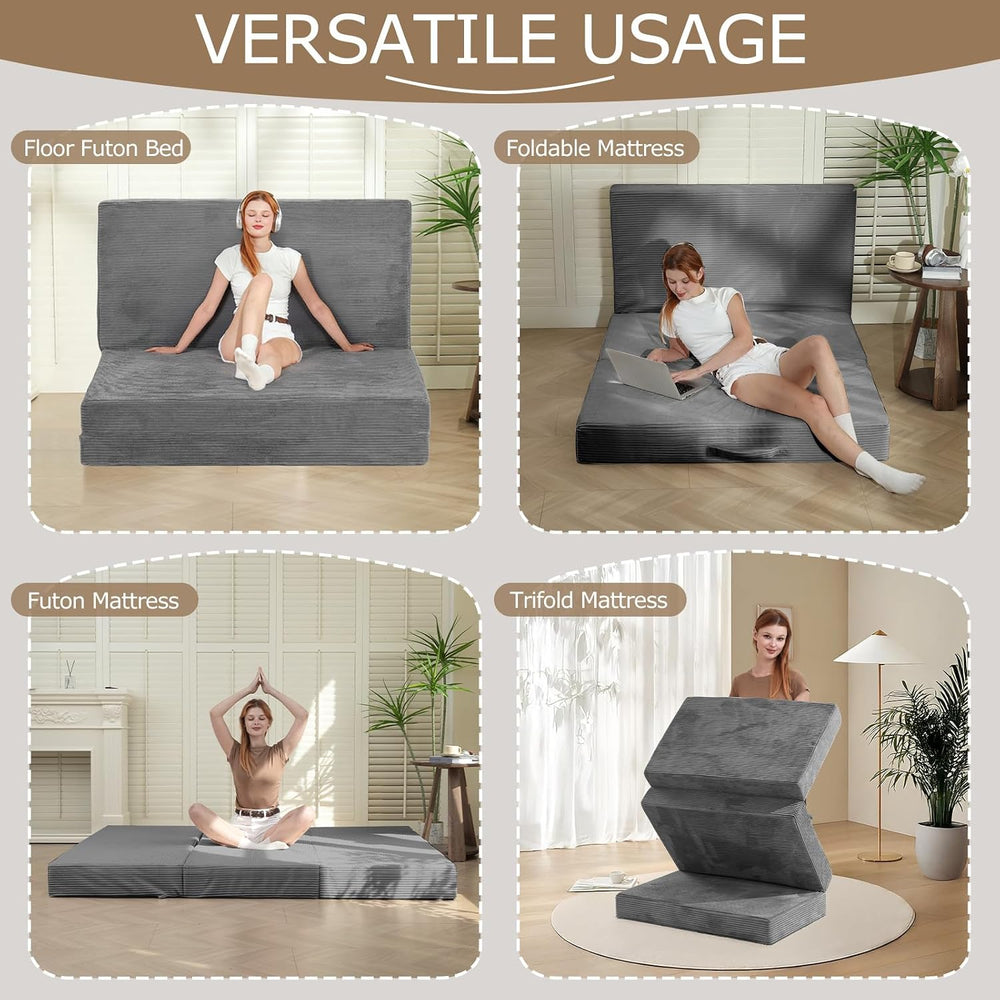 6-Inch Tri-Fold Mattress Twin Size - Foldable Futon Sofa Bed with Removable W...