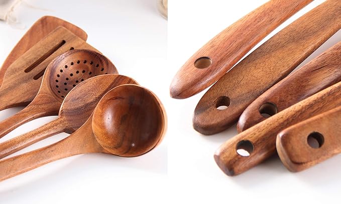 6Pcs Wooden Spoons for Cooking, Wood Kitchen Utensil Set - Image 7