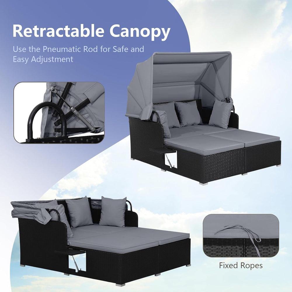 HAPPYGRILL Outdoor Wicker Lounge Daybed, Hand-Woven PE RattanDaybed, Patio Lo...
