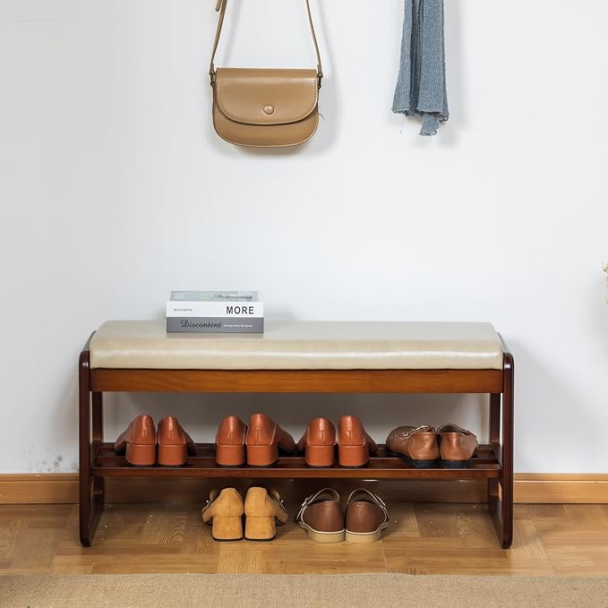 latifolia Solid Wood Bench, Entryway Shoe Bench with Cushion, Flip-Open Stora...