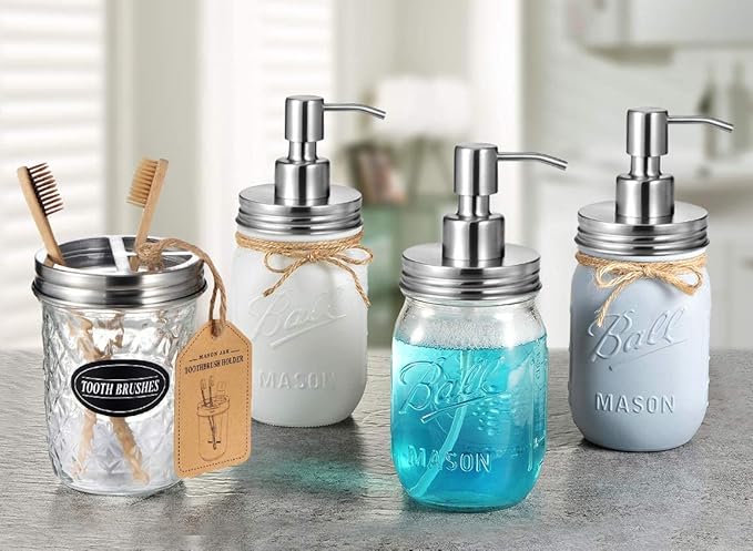 Amolliar Mason Jar Liquid Soap Dispenser Lids, 304 Stainless Steel Pump16oz - Image 3