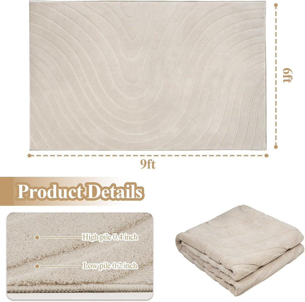 famibay 6x9 Area Rugs for Living Room Bedroom, Modern Washable Rug, Beige