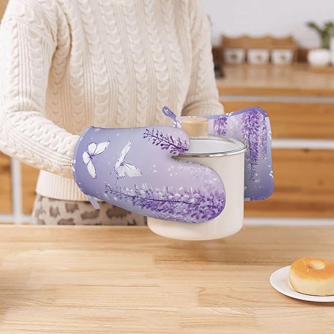Oven Mitts and Pot Holders Lavender Butterfly Light Purple Flower Silicone - Image 7