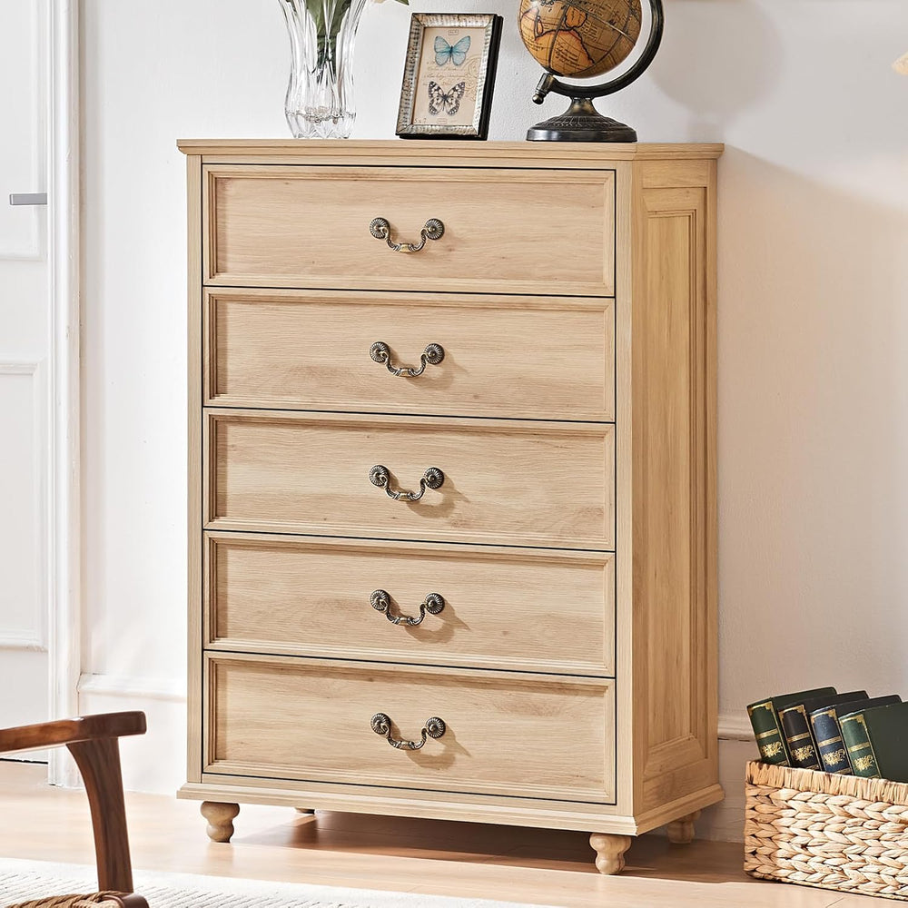 Joaxswe Farmhouse 5 Drawer Dresser for Bedroom, 45" Tall Vinatge Chests ...