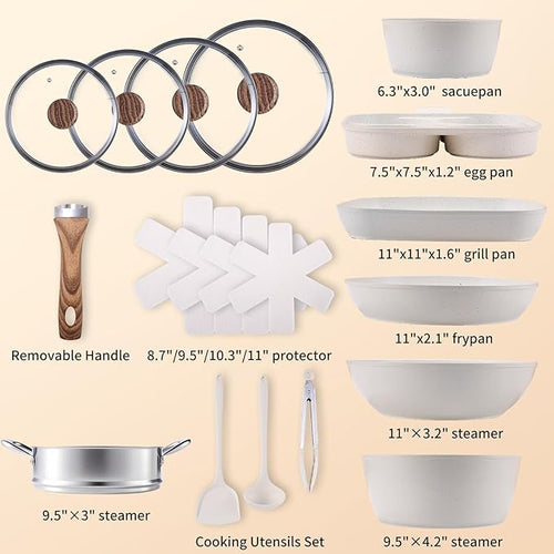 17 Pcs Pots and Pans Set, Nonstick & Non-Toxic Healthy Pots and Pans, - Image 2