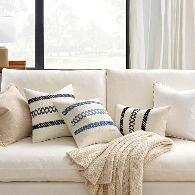 MIULEE Set of 2 Coastal Blue Boho Decorative Pillow Covers 18x18 Inch Farmhouse - Image 2