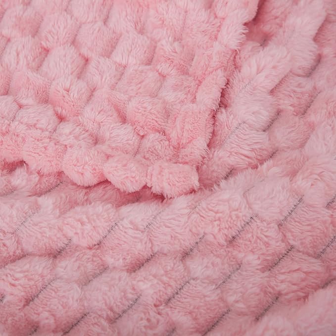 Puncuntex Light Pink Throw Blanket 90"×90" inches Fuzzy 3D Jacquard Decorative - Image 4