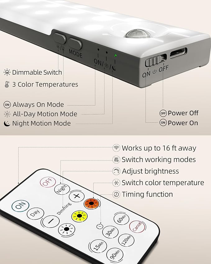 EZVALO 6-Pack Under Cabinet Lighting, 2000mAh Rechargeable Wireless Motion - Image 7