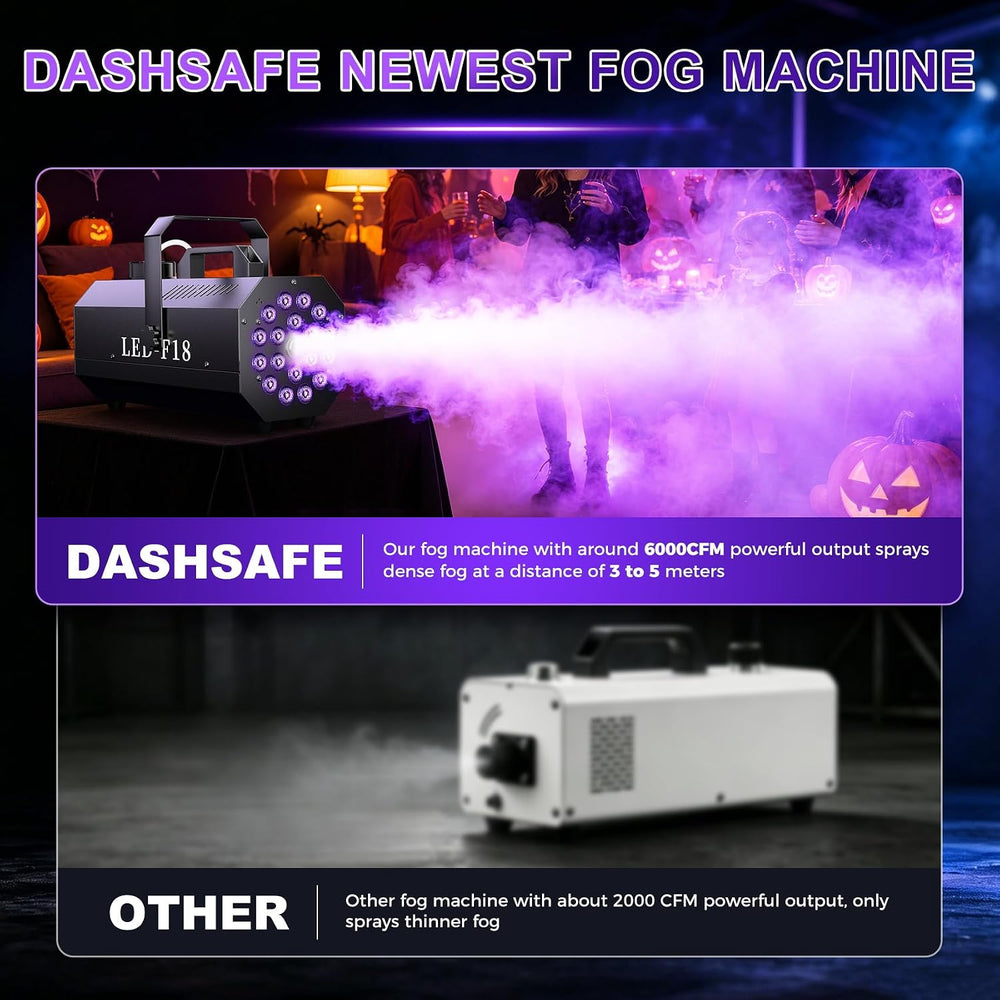 1200W Fog Machine, 6000CFM for Halloween, 18 LED Lights & Remote
