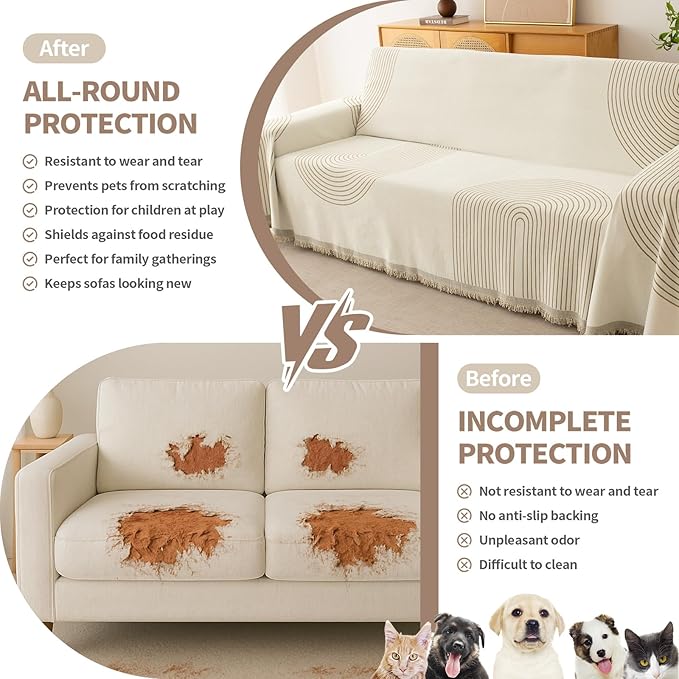 Couch Cover for Dogs, Boho Sofa Covers for 3 Cushion Couch, Chenille Sofa - Image 2