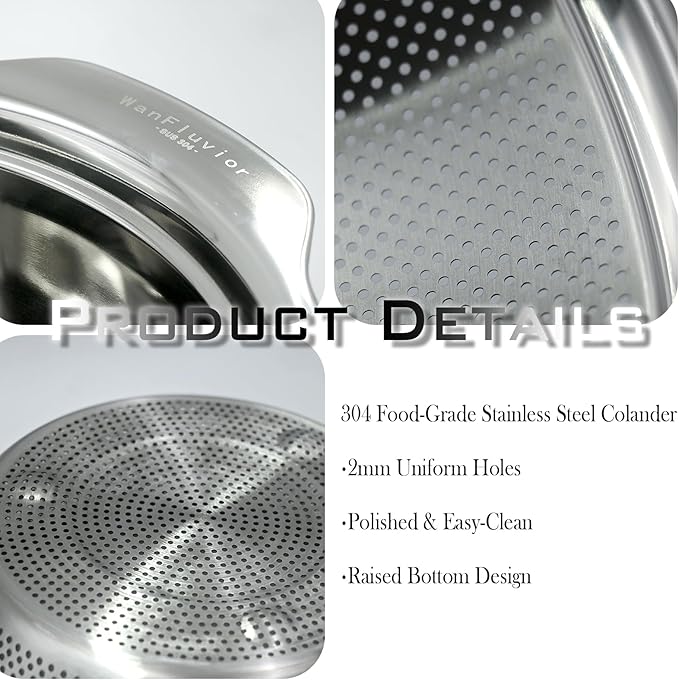 2 PCS Stainless Steel Colander, 3.5 QT 18/8 Stainless Steel Strainer, Colander - Image 3