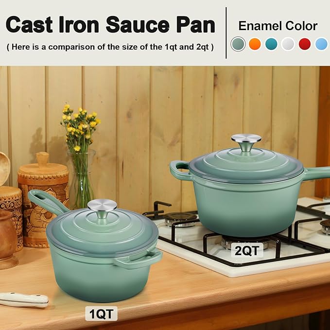 2 Quart Saucepan with Lid, Leonyo Enameled Cast Iron Sauce Pan, Enamel Dutch - Image 6