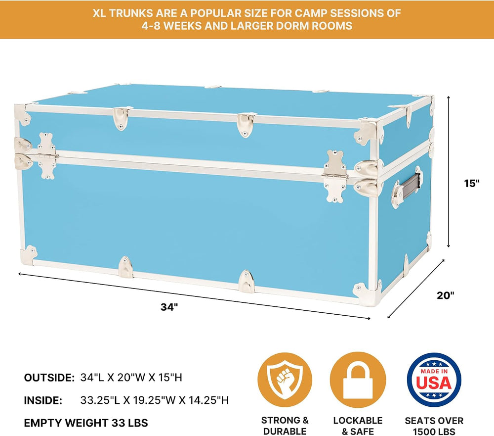 Rhino Classic XL Trunk with Wheels for Camp and Dorm, Footlocker, Chest | 34&...
