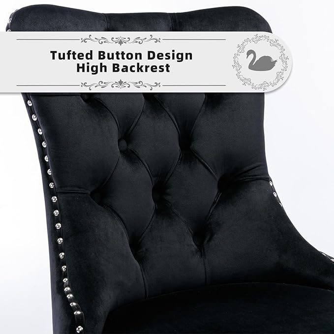 Velvet Upholstered Dining Chairs Set of 6, Modern Style Kitchen Side Chairs w...