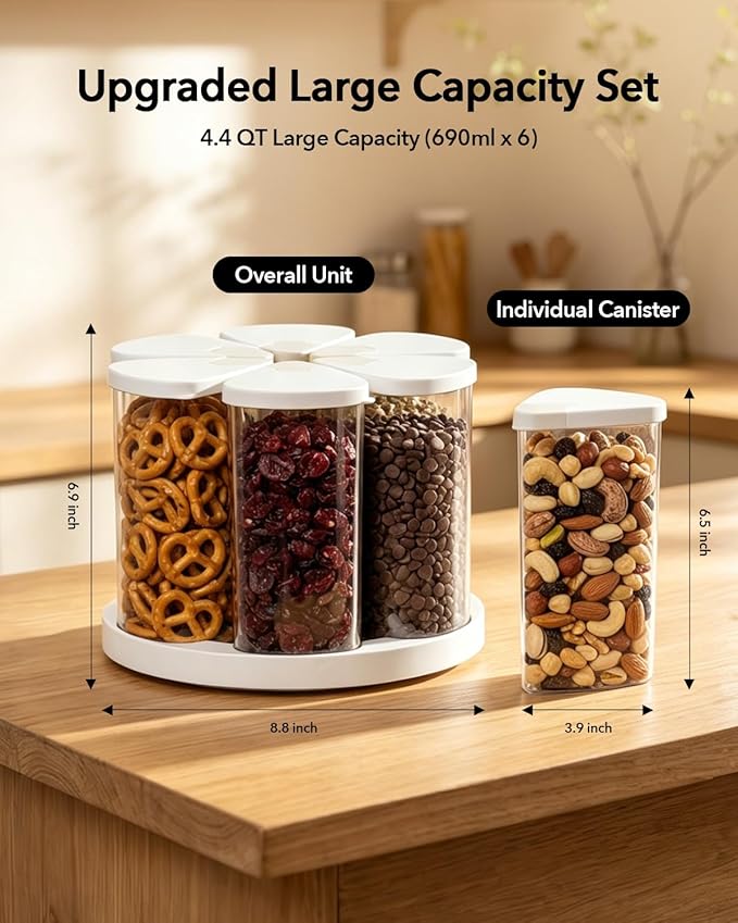 Ankou Rotating Food Storage Containers Set of 6, 23oz Clear PET Jars - Image 6