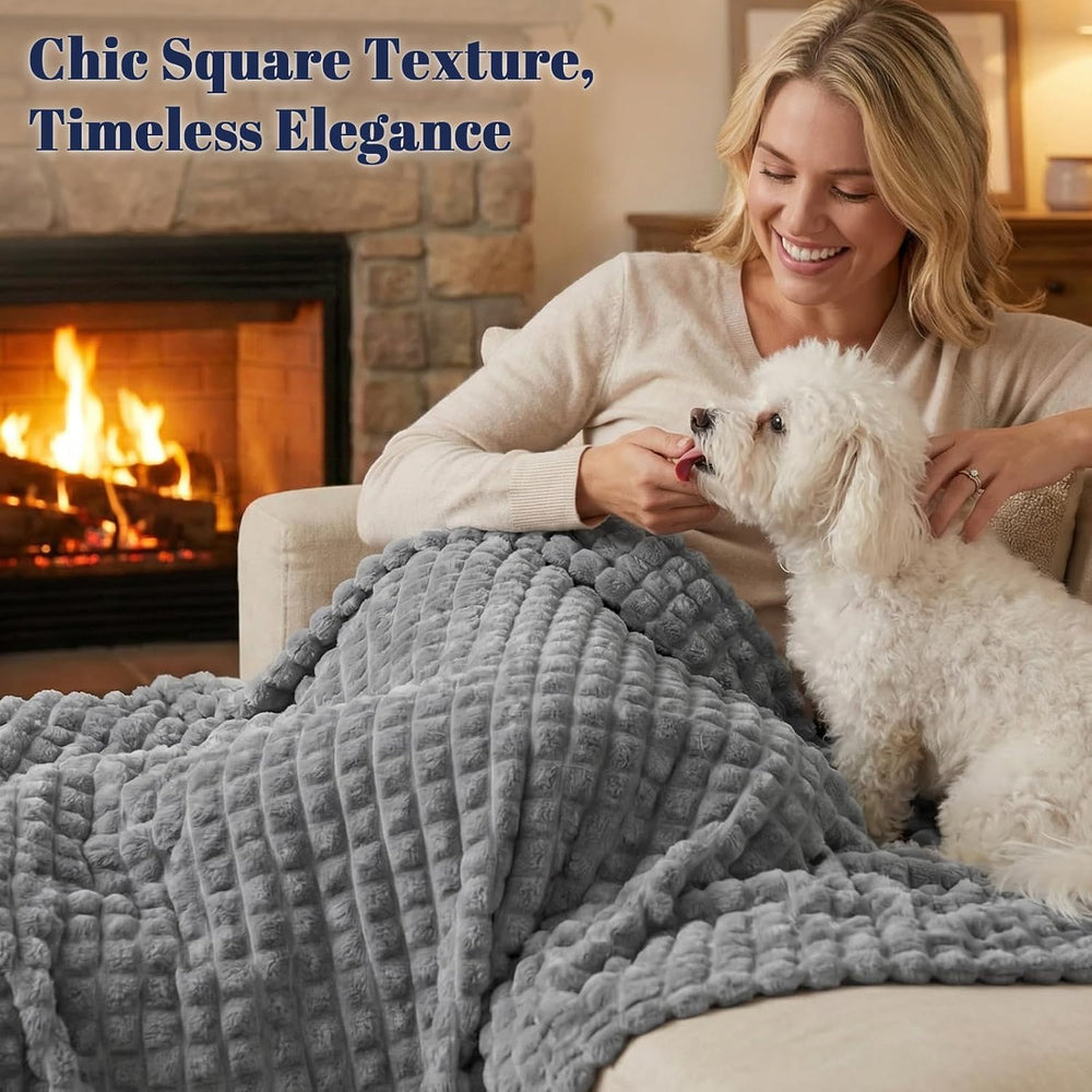 PHF Luxury Soft Fleece Blanket Queen Size for Bed No-Shed Grey 90"x90"