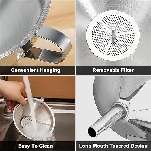 Stainless Steel Funnels for Kitchen use, Cleaning Brush.Funnel for Filling - Image 3