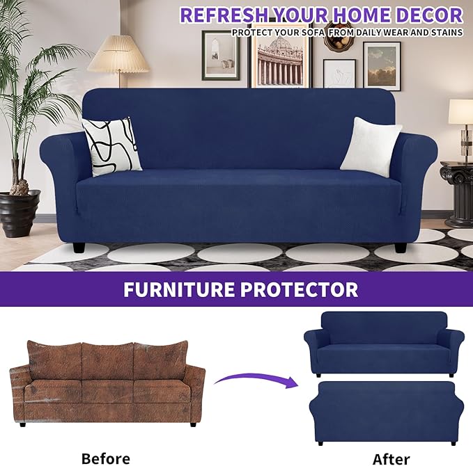 ZNSAYOTX Super Stretch Couch Cover, New Striped Sofa Covers Fitted Slipcovers - Image 2