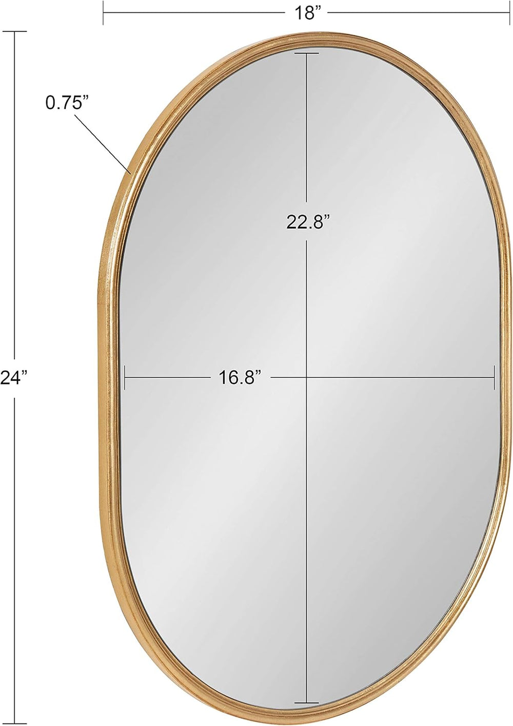 Kate and Laurel Caskill Mid-Century Oval Mirror, 18" x 24", Gold, C...