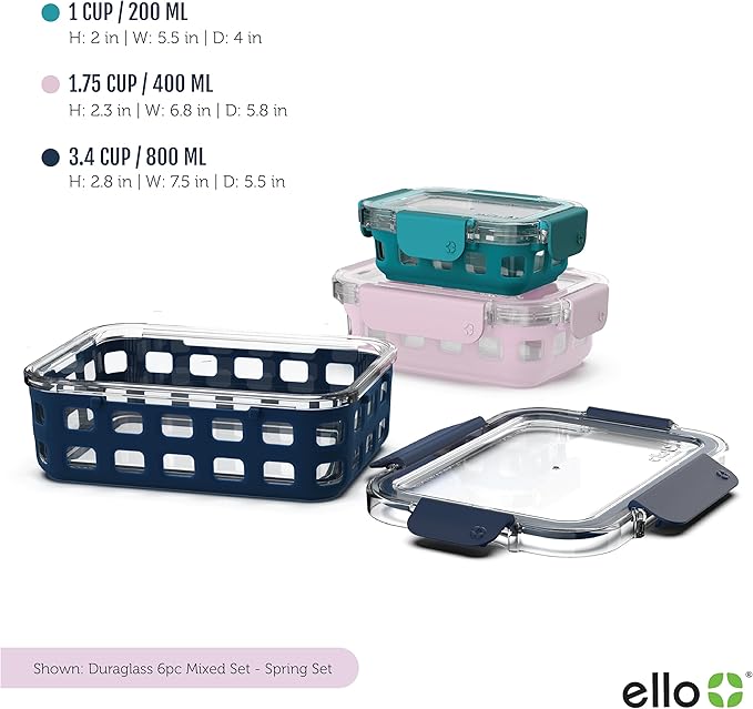 Ello Duraglass Mixed Meal Prep Sets Leak-Proof Glass Food Storage Containers - Image 3