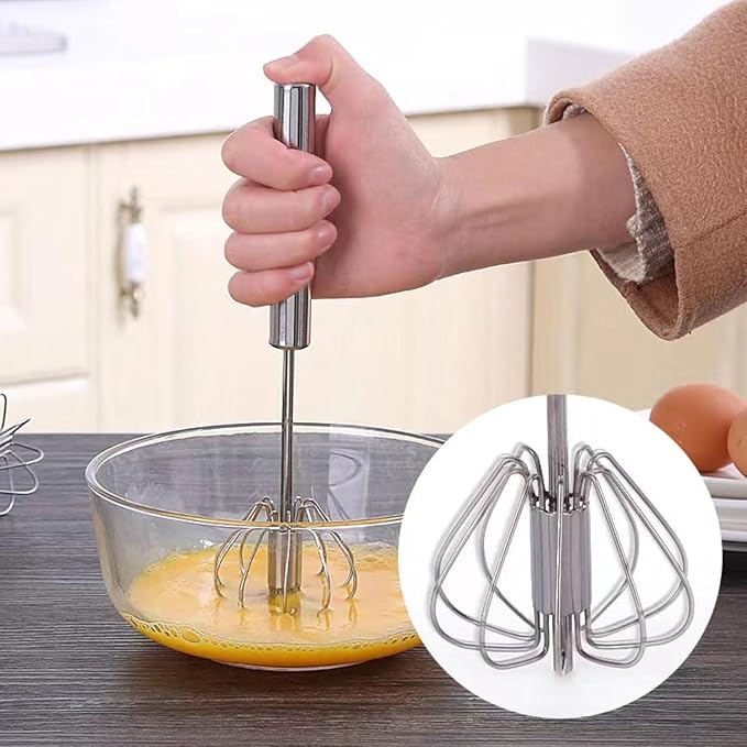 Semi-automatic Whisk, Stainless Steel Egg Beater, Versatile Milk Frother - Image 2