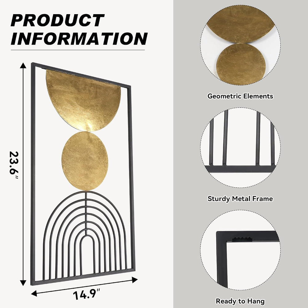 Abstract Geometric Wall Decor Set, Gold and Black Metal Wall Art with Circula...