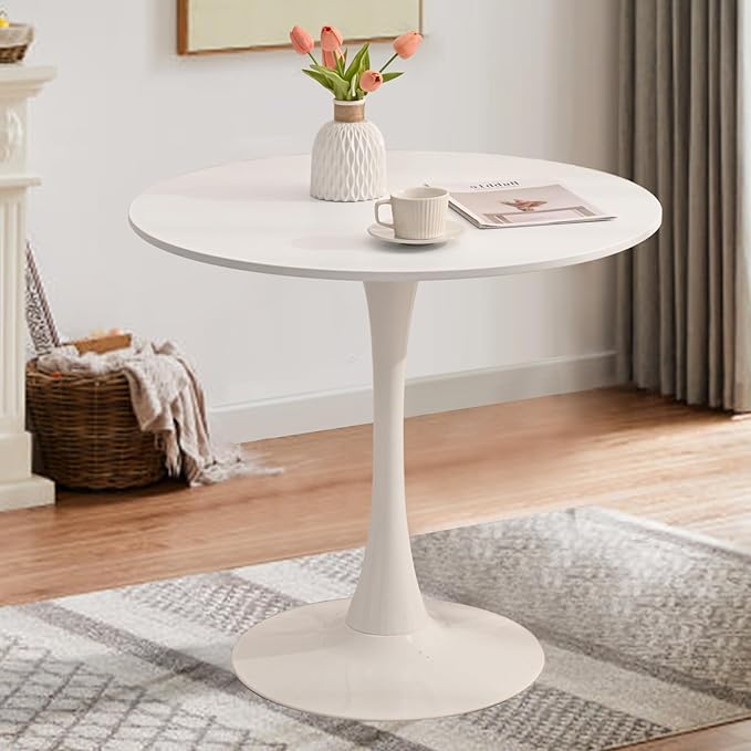 3-Piece 31.5" Round Dining Table Set for 2 with Upholstered Chairs – Space-Saving Modern Small Kitchen Cafe Bistro Set(T-Back Beige Linen Chair)