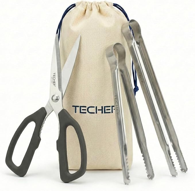 TECHEF Kitchen Shears With 2 Stainless Steel Tongs & Travel Bag, Dishwasher Safe by TECHEF