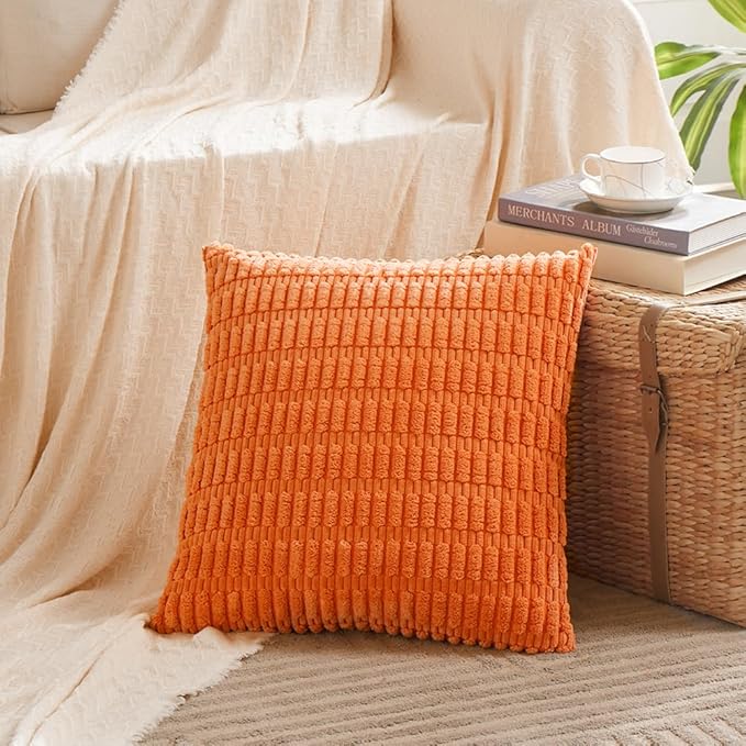 Fancy Homi 4 Packs Orange Fall Decorative Throw Pillow Covers 14x14 Inch - Image 2