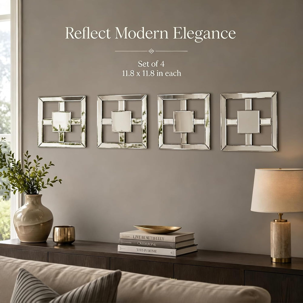 Square Decorative Wall Mirror 12 x 12 Inch, Silver Frameless Mirror Wall Deco...