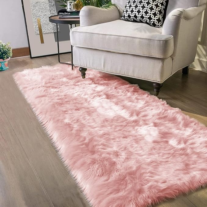 Latepis Pink Rugs for Bedroom Girls Washable Runner 2x6 Faux Fur Rug Soft Furry by Latepis