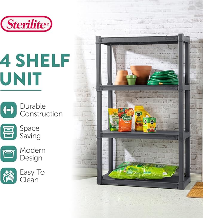 Sterilite 2-Pack 4 Shelf Unit, Heavy-Duty Shelving Storage and Utility Rack - Image 4