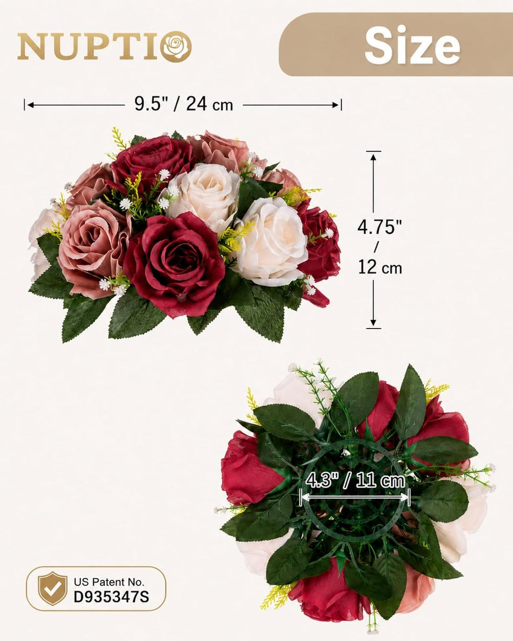 NUPTIO Artificial Flower Centrepieces for Tables: Fake Rose Balls, 10 Pcs