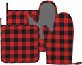 Buffalo Plaid Black and Red Oven Mitts and Pot Holders Set by Unknown