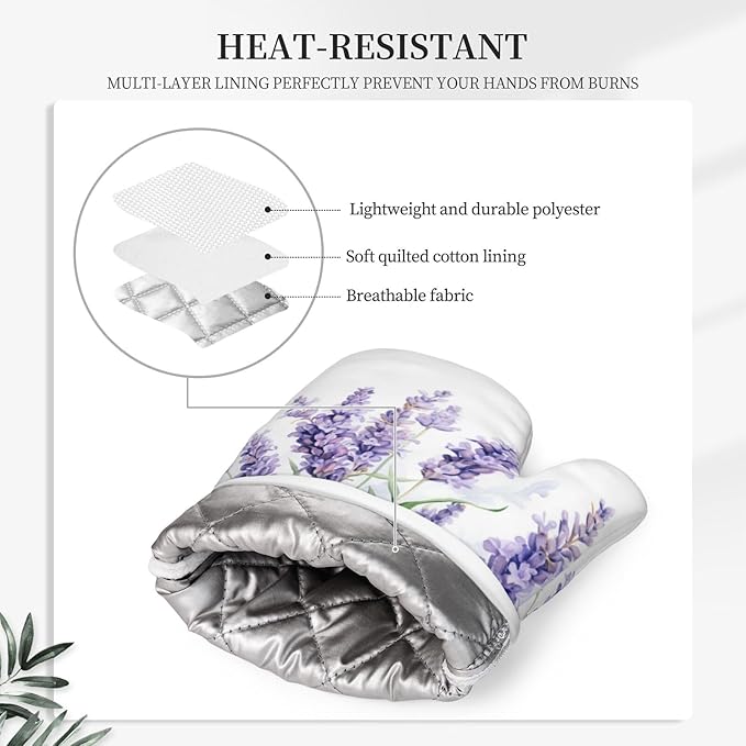 Oven Mitts and Pot Holders Lavender Watercolor Flower Floral Silicone Kitchen - Image 4