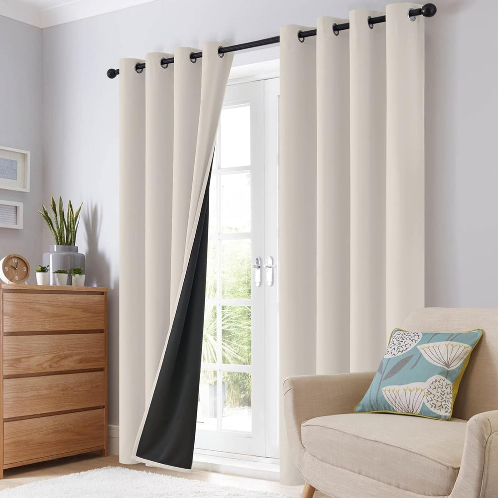 SimpleHome Cream 100% Blackout Curtains Room Darkening Living Room 63 Inch
