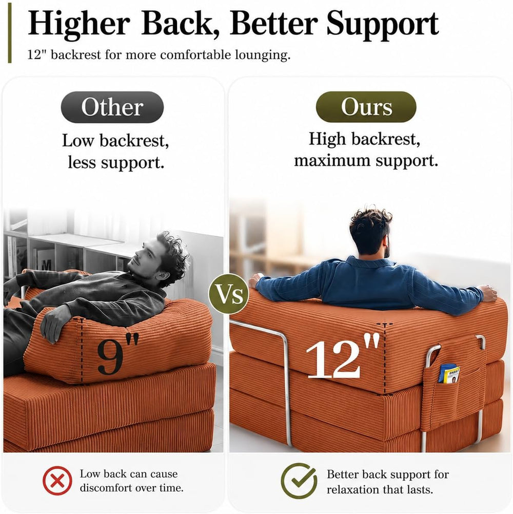 Folding Sofa Bed Convertable Corduroy Couch King Size Floor Sleeper 4-in-1 DI...