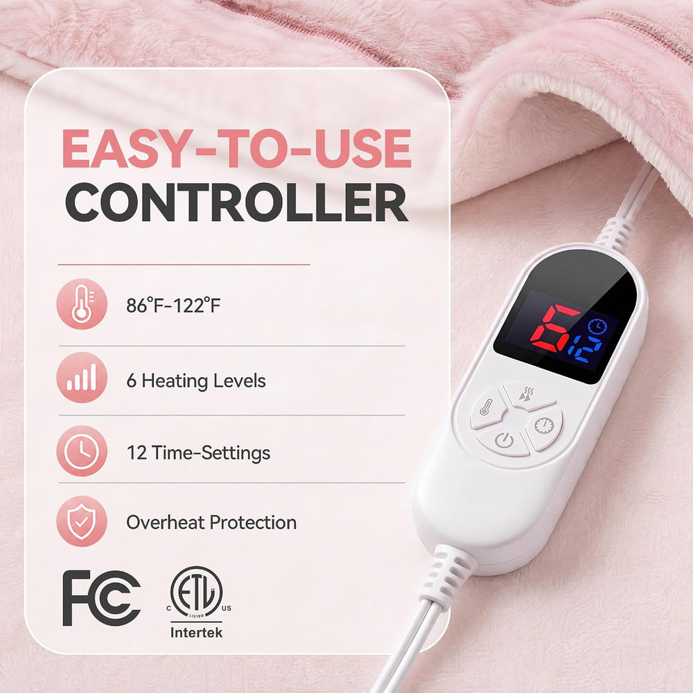 Heated Blanket Faux Rabbit Fur Electric Blanket 50"x60" Pink