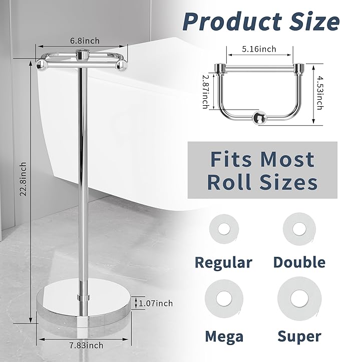 RARXTR Toilet Paper Holder Stand, Post Pivoting Design Free Standing Toilet - Image 6